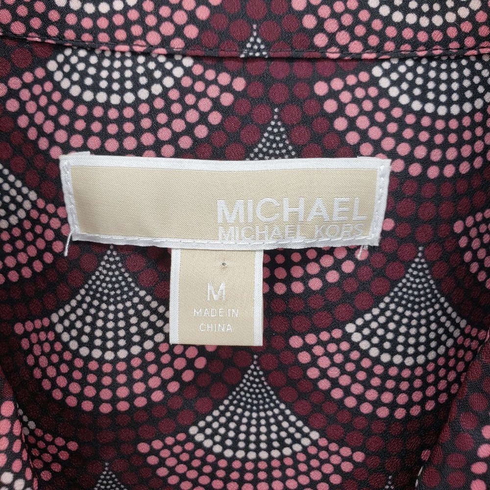 MICHAEL KORS Gold Zipper Front Roll Tab Ombre Dot Pink Maroon Blouse Career M - Picture 3 of 7